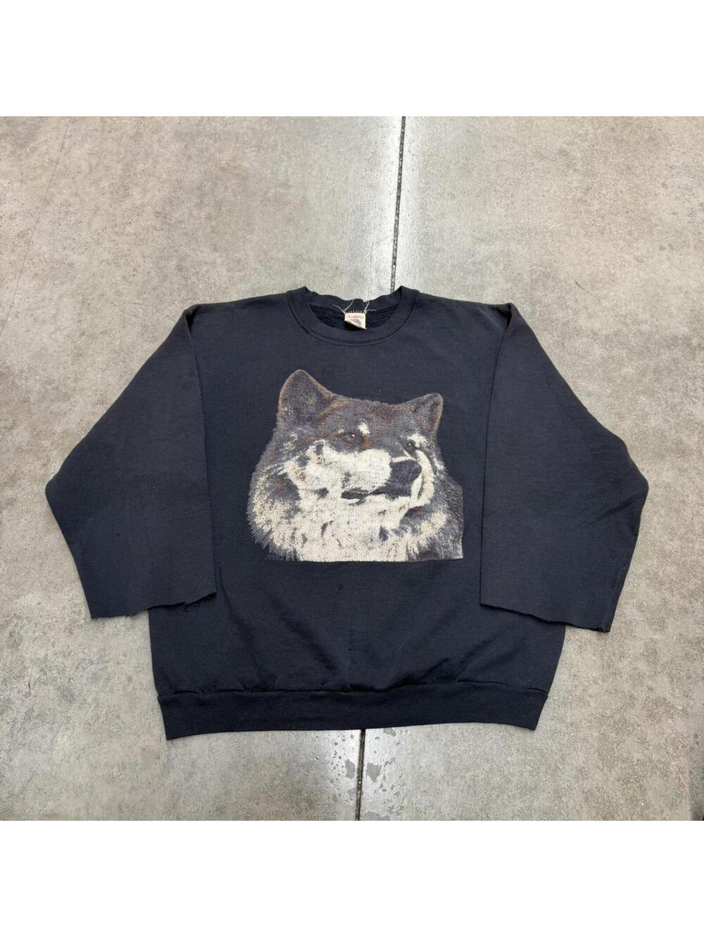 vintage wolf faded black made in usa nature animal crewneck size large